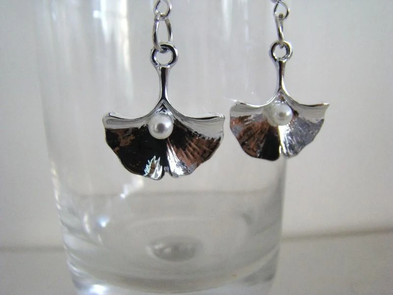 boucles oreilles gingko crochets argent 925 neuves criação – photo 6